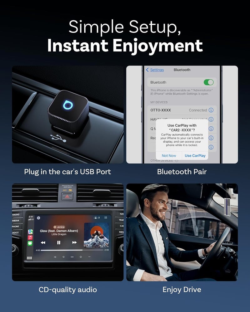 Ottocast محول Mini Cube 3.0 اللاسلكي لـ CarPlay و Android Auto 2026 - توصيل وتشغيل، إعادة اتصال سريعة تلقائيًا (أسود) - Image 4