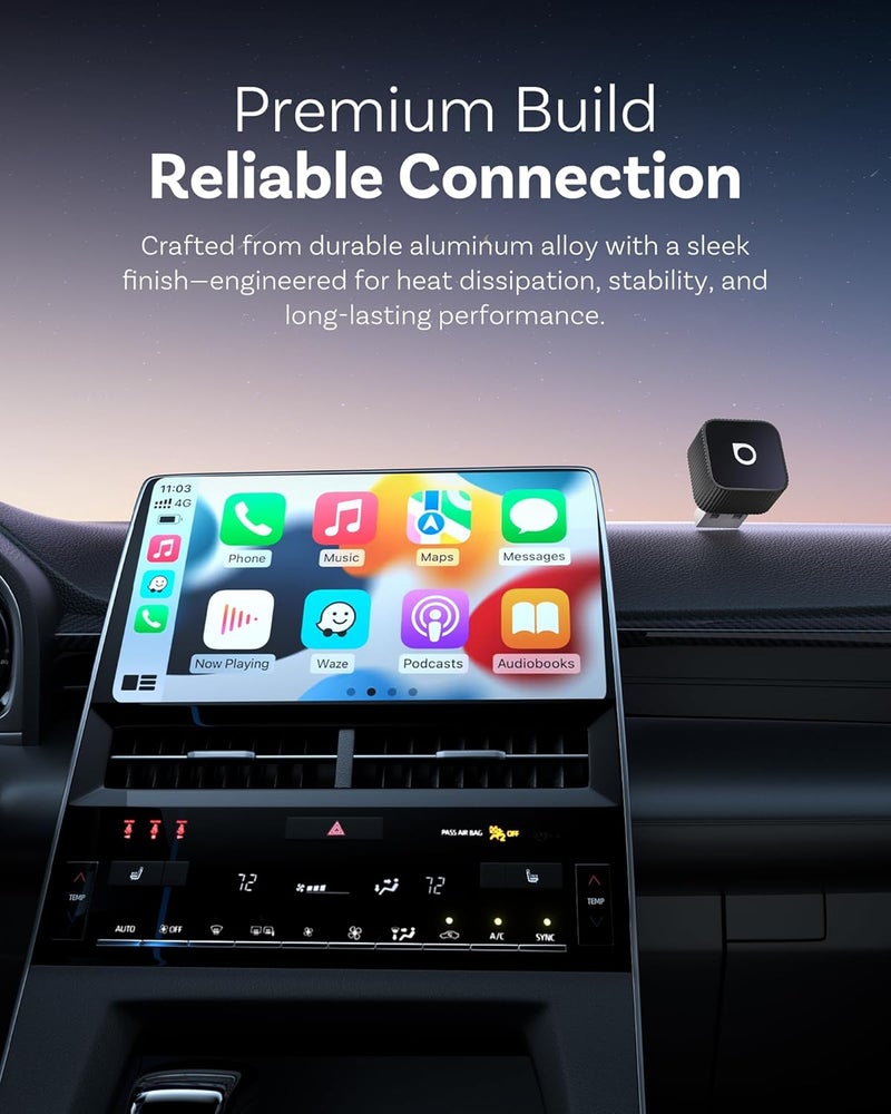 Ottocast محول Mini Cube 3.0 اللاسلكي لـ CarPlay و Android Auto 2026 - توصيل وتشغيل، إعادة اتصال سريعة تلقائيًا (أسود) - Image 5