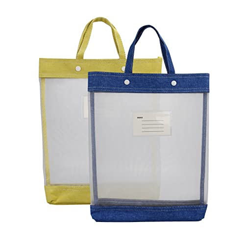 enyuwlcm Nylon Document Bag with Handle Light Transparent Mesh File Tote Bag Pouch for Carrying Books Papers (2, BU&YL) - Image 1