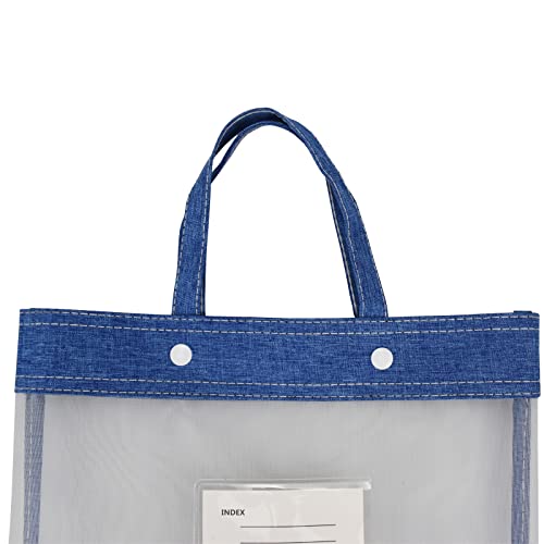 enyuwlcm Nylon Document Bag with Handle Light Transparent Mesh File Tote Bag Pouch for Carrying Books Papers (2, BU&YL) - Image 3