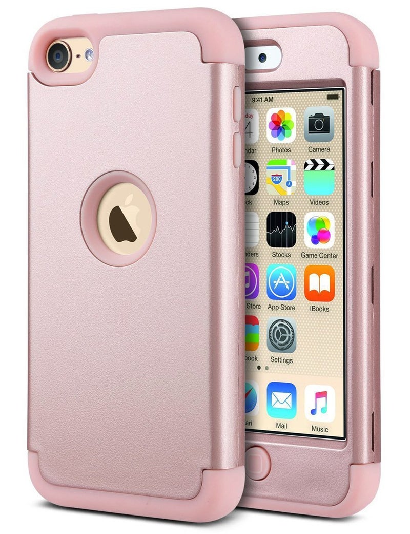 ULAK Compatible with iPod Touch 7th/6th/5th Gen Case, Heavy Duty Shockproof High Impact Protective Case with Dual Layer Soft Silicone + Hard PC for Apple iTouch 5/6/7, Rose Gold - Image 1