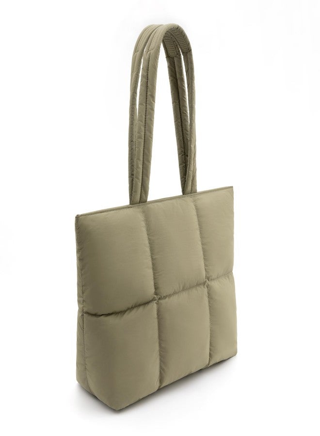 كومفيابل حقيبة يد مريحة للعمل للنساء، مصنوعة من النايلون المنفوخ، مزودة بجيب للكمبيوتر المحمول، حقيبة كتف للسفر والدراسة، مقاس 16 بوصة، لون أخضر، مقاس متوسط - Image 2