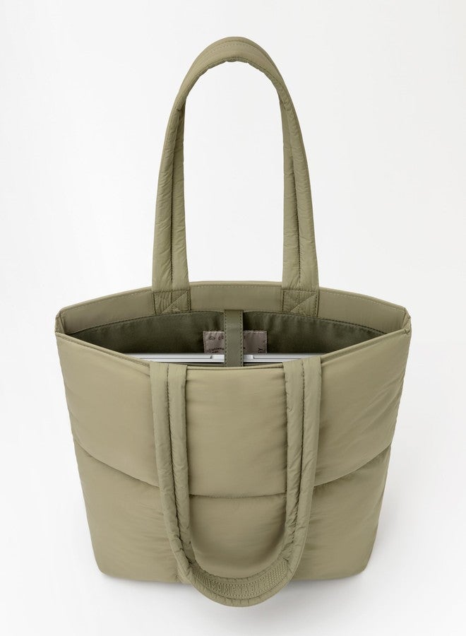 كومفيابل حقيبة يد مريحة للعمل للنساء، مصنوعة من النايلون المنفوخ، مزودة بجيب للكمبيوتر المحمول، حقيبة كتف للسفر والدراسة، مقاس 16 بوصة، لون أخضر، مقاس متوسط - Image 3