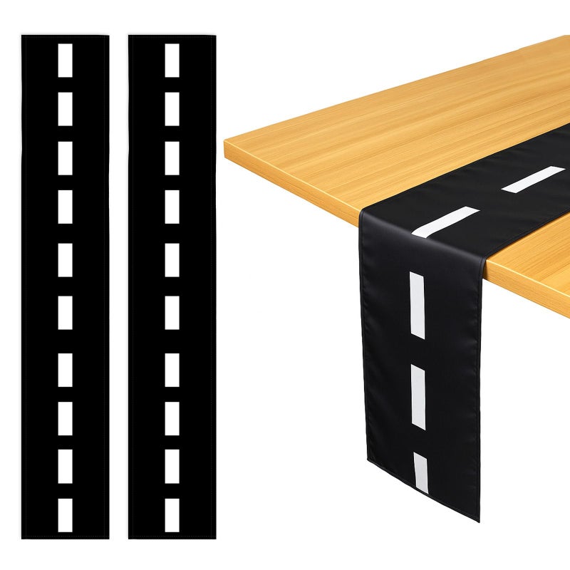 Breling 2 Pack Checkered Table Runner Black and White Tablecloths Racing â€‹Flag Polyester Tea Party Table Cloths Car Theme Flag Party Picnic Supplies(12.6 x 72 Inch,Racetrack) - Image 1