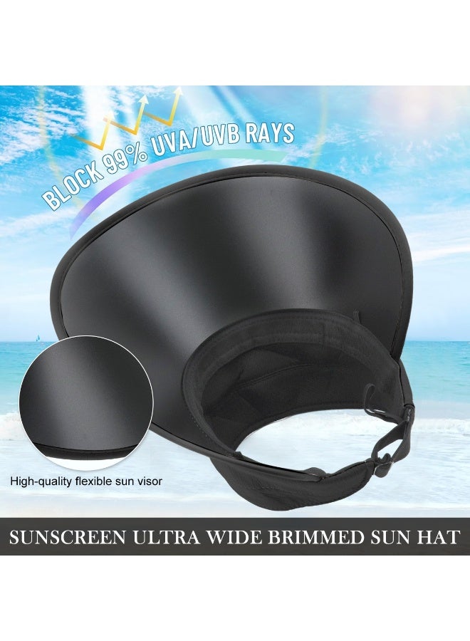 Sun Visor Hat for Women UV Sun Protection Wide Brim Sun Visor Hat, Adjustable Elastic Closure, Dark-coated Underbrim, Packable Travel Hat Beach Hat Outdoor Sun Cap, Black - Image 5