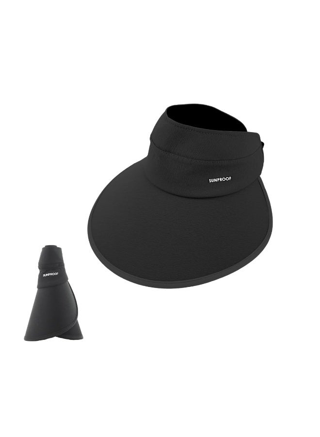 Sun Visor Hat for Women UV Sun Protection Wide Brim Sun Visor Hat, Adjustable Elastic Closure, Dark-coated Underbrim, Packable Travel Hat Beach Hat Outdoor Sun Cap, Black - Image 1