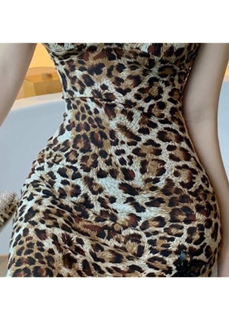 Leopard print suspender nightgown with lace bow pajamas - Image 3