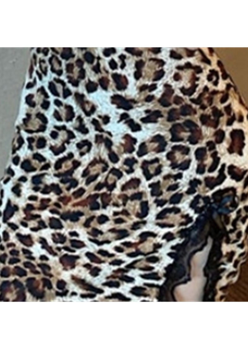 Leopard print suspender nightgown with lace bow pajamas - Image 4