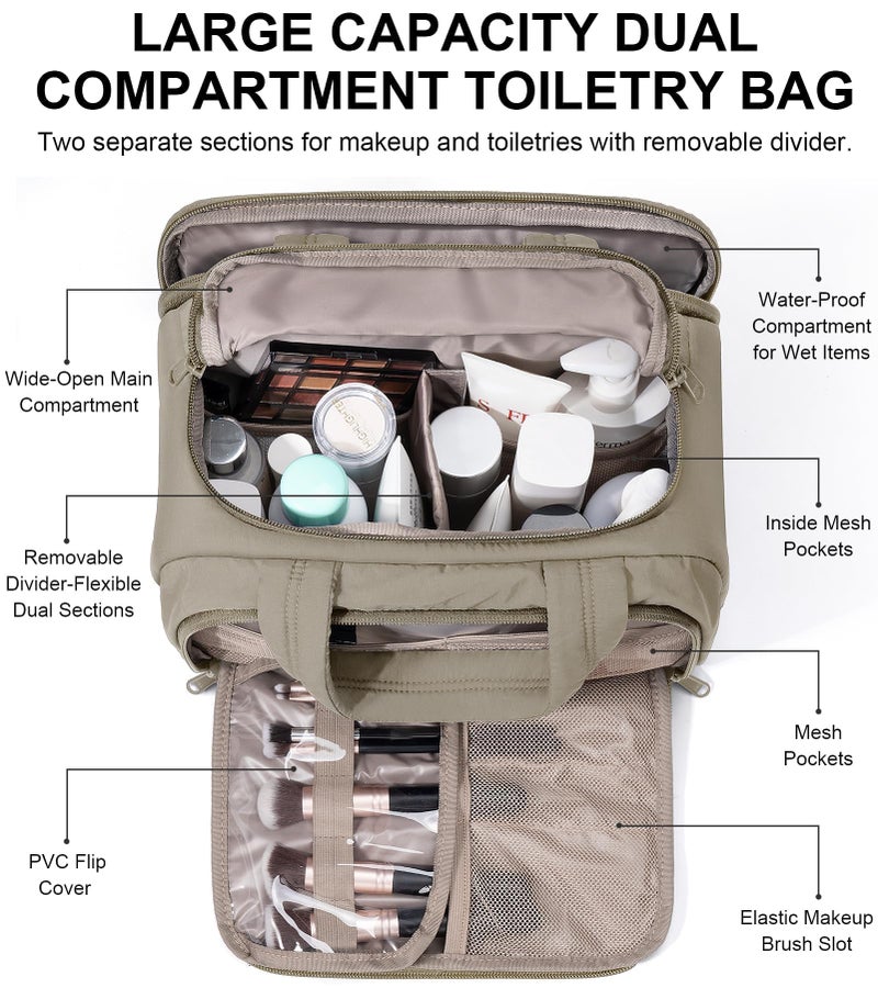 Bagstellar Travel Toiletry Bag for Women, Lightweight Large Quilted Puffy Makeup Bag Wide-open Make up Organizer Cloud Cosmetic Bag w/Handle for Traveling, Toiletries, Essentials, Accessories Oatmeal - Image 3