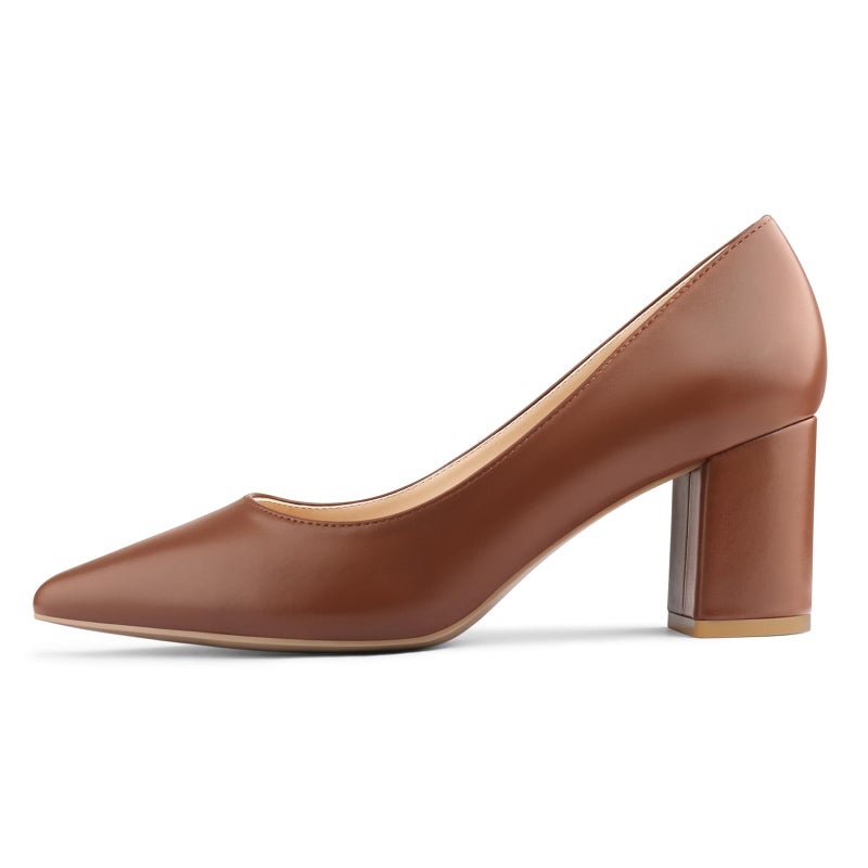 JOY IN LOVE Pumps for Women Chunky Heels Comfortable Block Heel Work Dress Pump Shoes Brown Matte 8.5US - Image 1