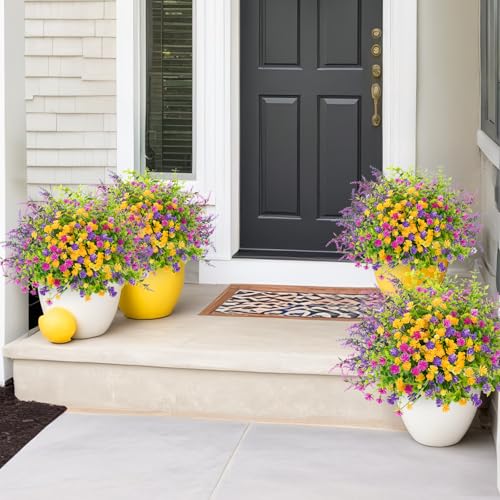 ATTGREAT Artificial Spring Flowers Outdoors UV Resistant Fake Greenery Plants Realistic Plastic Flowers Outside Faux Silk Wildflowers for Home Planter Porch Garden Decor, 12 Bundles (Multicolor) - Image 2