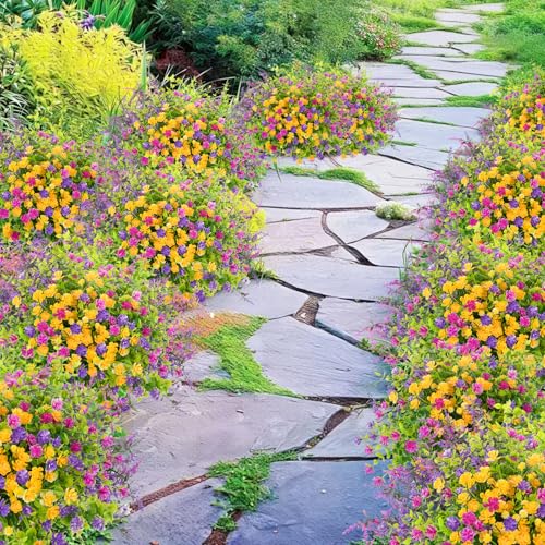 ATTGREAT Artificial Spring Flowers Outdoors UV Resistant Fake Greenery Plants Realistic Plastic Flowers Outside Faux Silk Wildflowers for Home Planter Porch Garden Decor, 12 Bundles (Multicolor) - Image 5