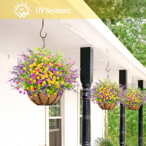 ATTGREAT Artificial Spring Flowers Outdoors UV Resistant Fake Greenery Plants Realistic Plastic Flowers Outside Faux Silk Wildflowers for Home Planter Porch Garden Decor, 12 Bundles (Multicolor) - Image 4