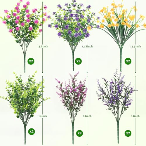 ATTGREAT Artificial Spring Flowers Outdoors UV Resistant Fake Greenery Plants Realistic Plastic Flowers Outside Faux Silk Wildflowers for Home Planter Porch Garden Decor, 12 Bundles (Multicolor) - Image 3