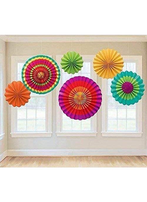 LB L B Multi Color Decoration Paper Fan Combo for Theme Party Birthday Celebrations Anniversary Event Festive Decoration Pack of 6  - Image 1