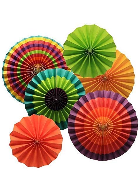 LB L B Multi Color Decoration Paper Fan Combo for Theme Party Birthday Celebrations Anniversary Event Festive Decoration Pack of 6  - Image 3