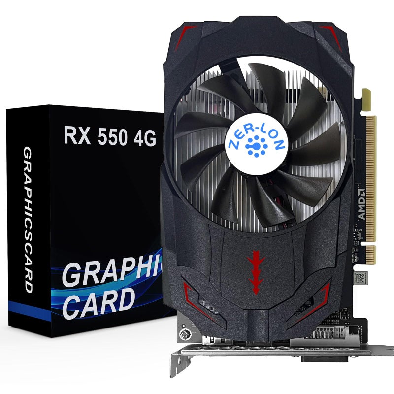 ZER-LON Radeon RX 550 4GB Graphics Card, GDDR5 128 Bit PCIE 3.0 Computer Gaming Gpu, 1183MHz Video Card with HDMI/DP/DVI Ports Support 4K - Image 1