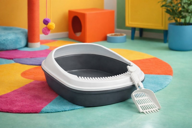 vsell24 Grey Cat Litter Box with Scoop – Deep Easy-Clean Tray–56×42×26.5 cm - Image 4