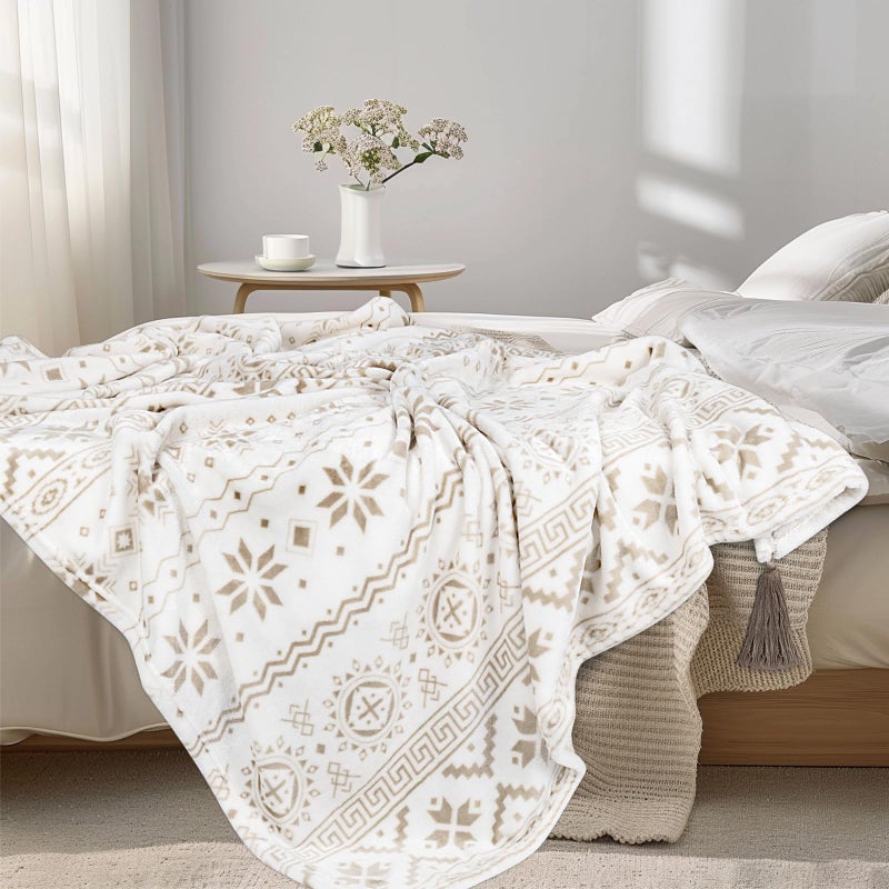 MACEVIA بطانية Macevia Flannel Boho لأريكة Country Country Western Aztec للديكور المنزلي جنوب غرب بطانية مع شرابة البطانية البوهيمية المطبوعة الناعمة للبراهيمية (Boho beige02 50x60inches) - Image 4