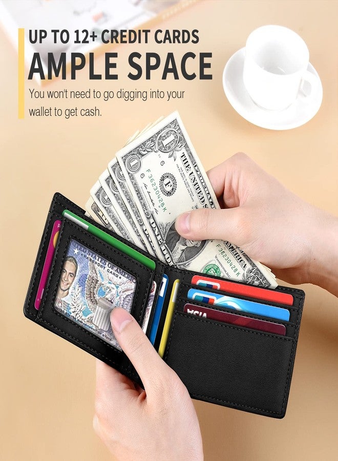 RUNBOX Novelty Wallet for Men Slim 11 Credit Card Holder Slots Leather RFID Blocking Small Thin Men's Wallet Bifold Minimalist Front Pocket Large Capacity Gift Box - Image 2