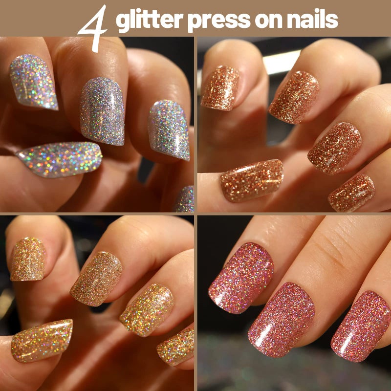 Teenitor Short Press on Nails,288Pcs Matte Acrylic Short Square Fake Nails Full Cover, Glitter Press On False Nails Glue on Nails - Image 4