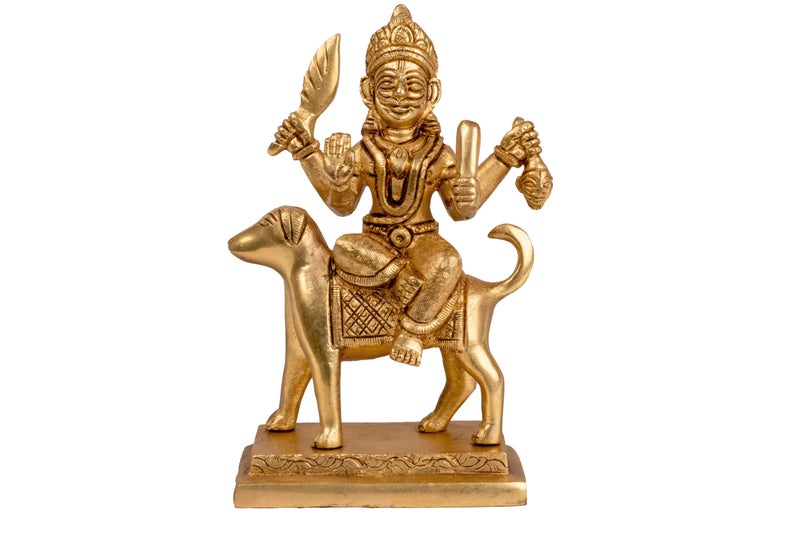 MohanJodero Mohan Jodero Brass Kaal Kal Bhairav Idol | Bhairo Baba Ji Murti | Shri Kal Bhairava Statue I Incarnation of Lord Shiva I Height- 6.8 Inches I - Image 5