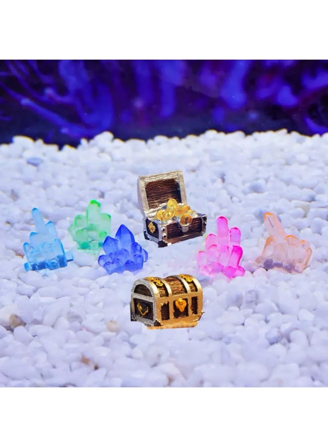 HUANXIN HOME 7pcs, Luminous Crystal Small Fish Tank Decorative Ornaments And Submarine Treasure Chest Small Ornaments Combination, Aquarium Fish Tank Landscaping Home Decorations Accessories - Image 3
