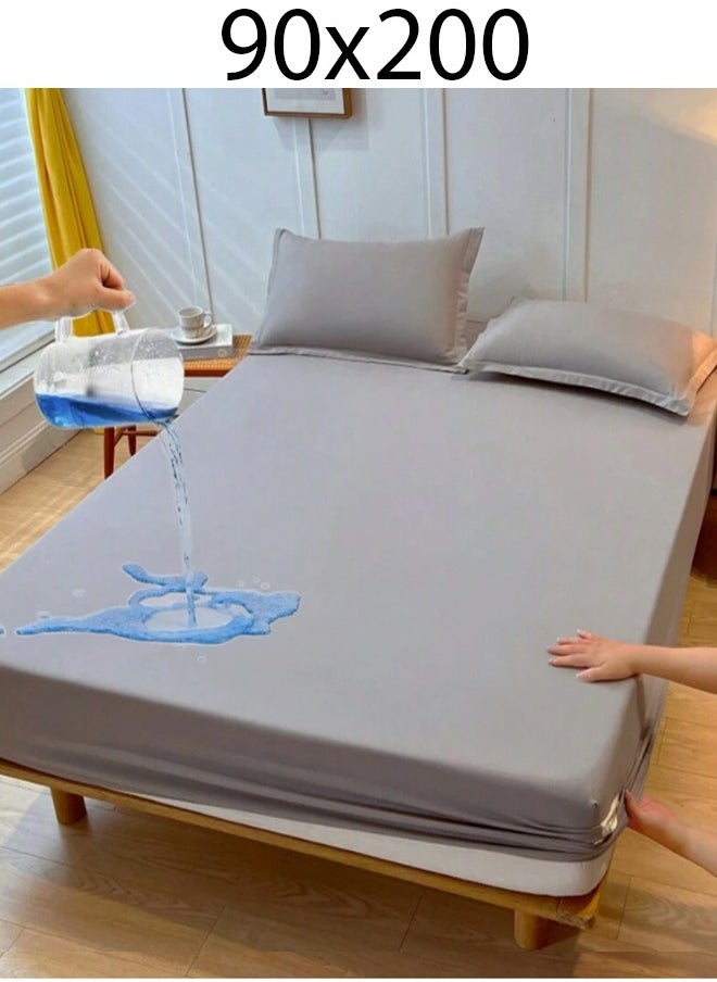 Generic Waterproof Single Fitted Bed Sheet Grey 90 x 200 cm  - Image 1