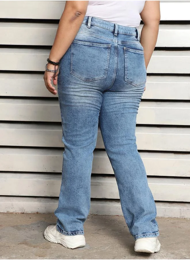 HIGH STAR Plus Size High Rise Faded Jeans by Styli