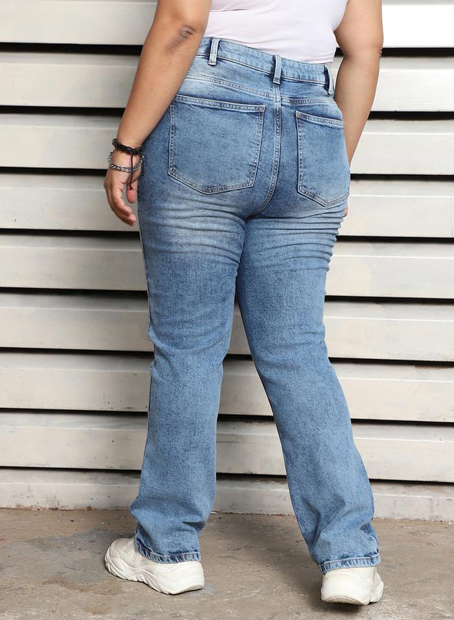 HIGH STAR Plus Size High Rise Faded Jeans by Styli - Image 4