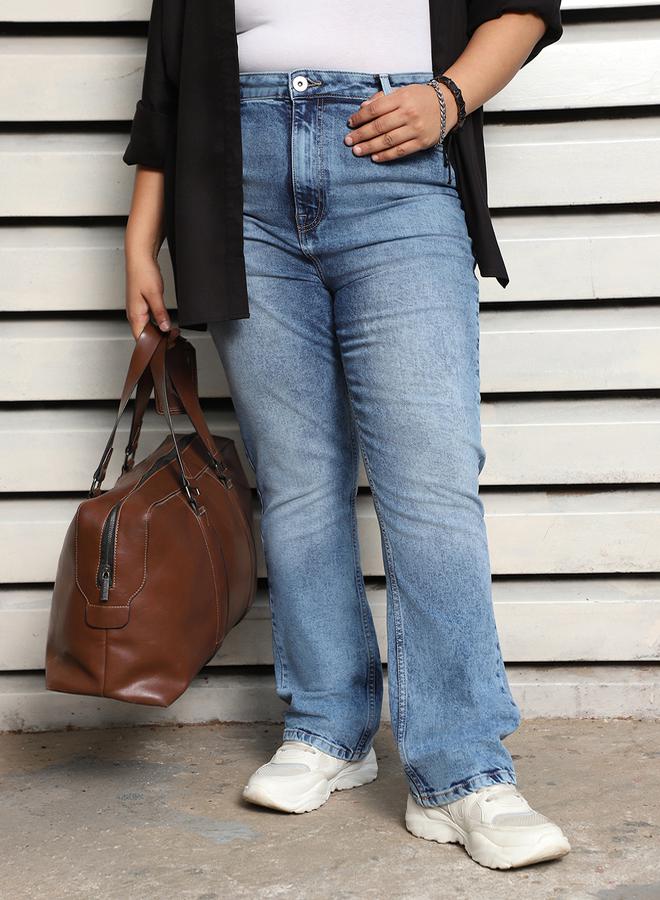 HIGH STAR Plus Size High Rise Faded Jeans by Styli - Image 1