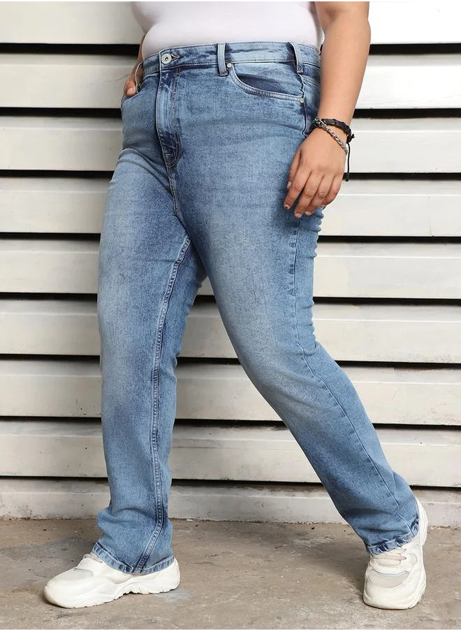 HIGH STAR Plus Size High Rise Faded Jeans by Styli