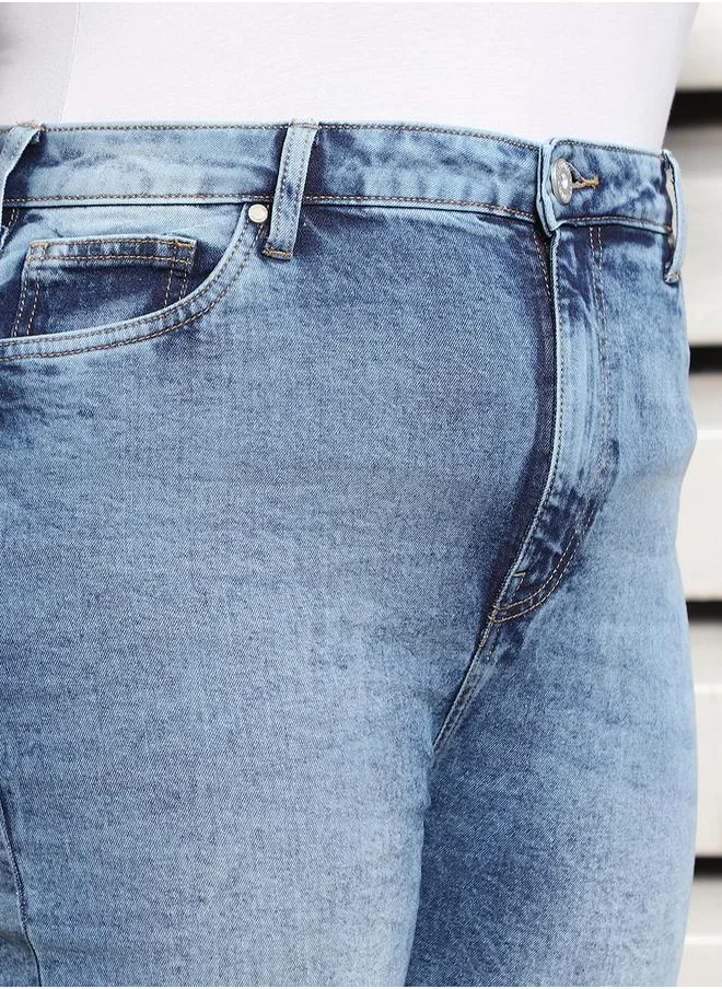 HIGH STAR Plus Size High Rise Faded Jeans by Styli
