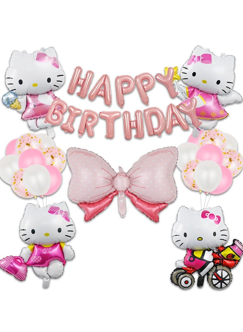 24-piece cartoon Sanrio Hello Kitty series shaped balloon decoration set suitable for children's birthday parties and theme party supplies (including 5 large shaped balloons + 1 birthday balloon flag + 18 round balloons) - Image 1