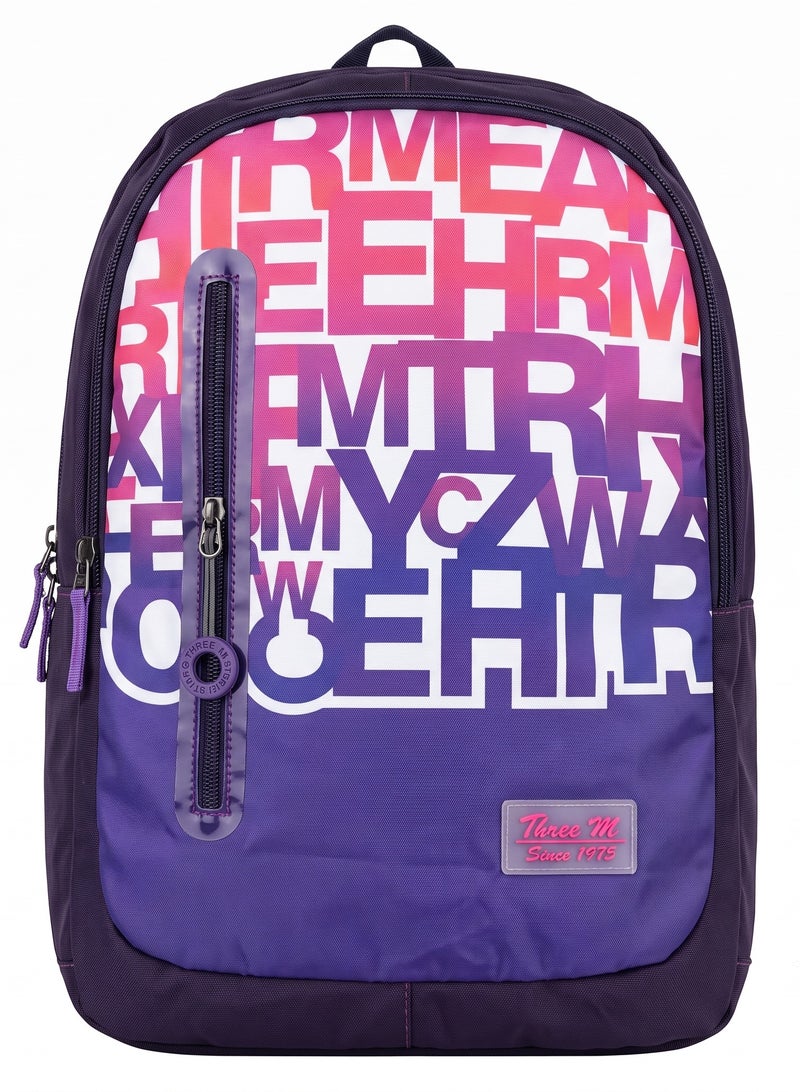 Three M Unisex School Backpack 4-Zip Extreme Suspension Purple English Letters - Image 1