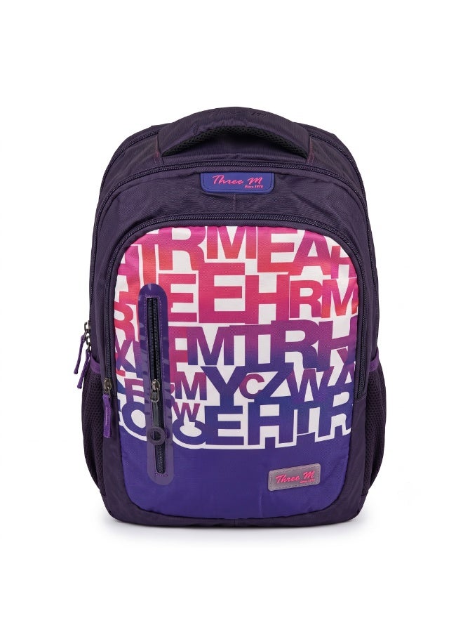 Three M Unisex School Backpack 4-Zip Extreme Suspension Purple English Letters - Image 3