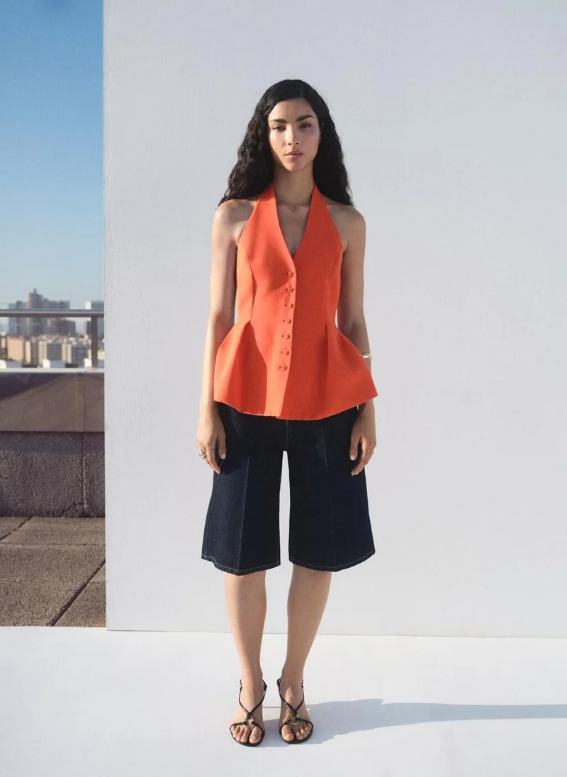 مانجو Halter-neck peplum waistcoat