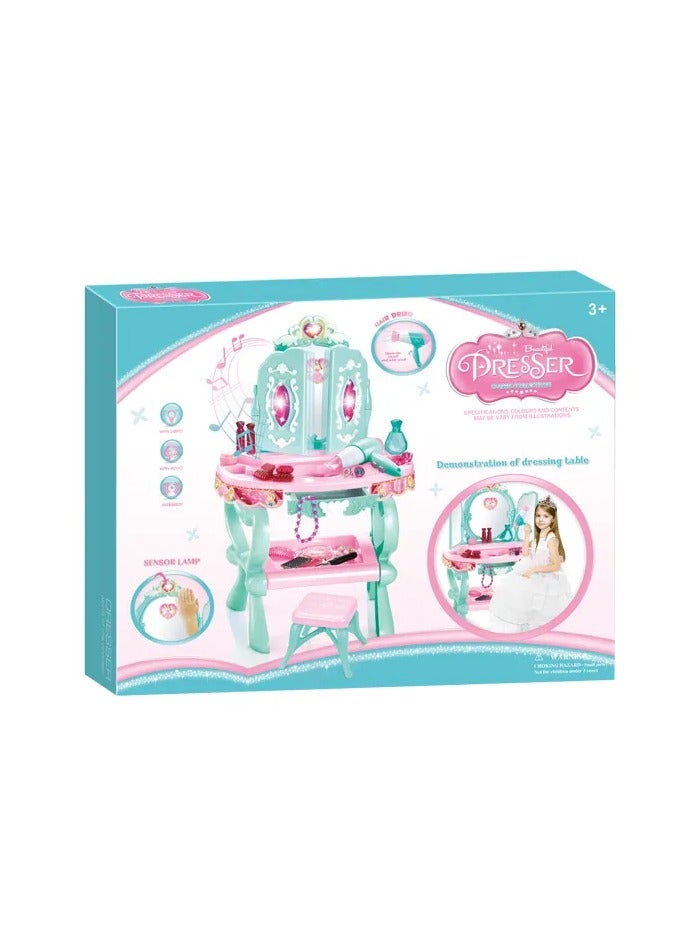 Girls Plastic Induction Makeup Desk Set Toy with Light and Music Kids Dressing Table - Image 4