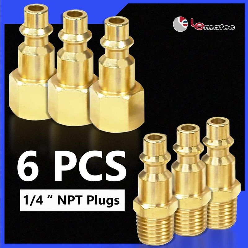 LE LEMATEC طقم توصيل خرطوم ضاغط الهواء 15 قطعة مع صندوق تخزين، توصيلات سريعة 1/4" NPT، موصلات نحاسية صلبة عالية التدفق، 3 قابسات ذكر و 3 قابسات أنثى + 5 قابسات ذكر إلى ذكر - Image 2