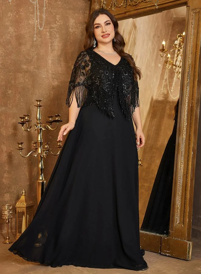 Supgir Plus Size Black Embellished A-Line Maxi Dress