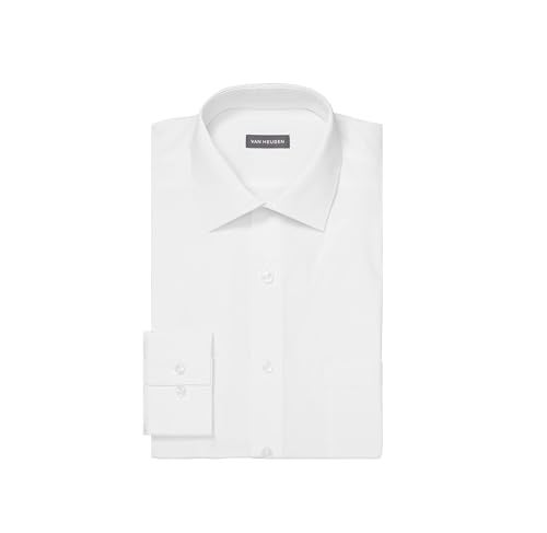Van Heusen Men's Dress Shirt Regular Fit Poplin Solid, White, 17.5" Neck 34"-35" Sleeve - Image 3