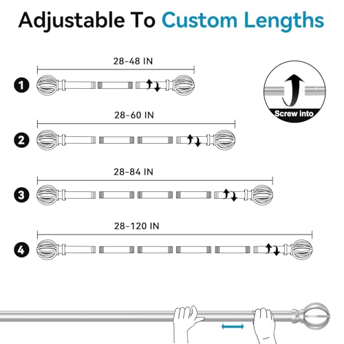 Poskena Silver Curtain Rods for Windows 28 to 48 Inch, 5/8" Diameter Heavy Duty Metal Adjustable Small Drapery Rod With Bracket - Image 5