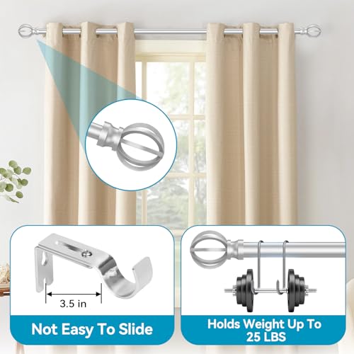 Poskena Silver Curtain Rods for Windows 28 to 48 Inch, 5/8" Diameter Heavy Duty Metal Adjustable Small Drapery Rod With Bracket - Image 2