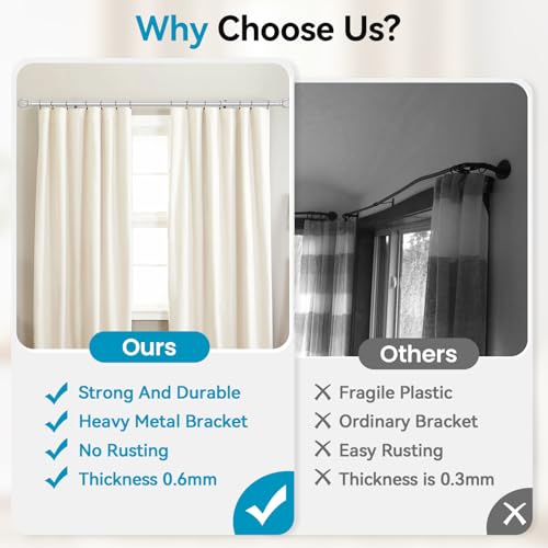 Poskena Silver Curtain Rods for Windows 28 to 48 Inch, 5/8" Diameter Heavy Duty Metal Adjustable Small Drapery Rod With Bracket - Image 3