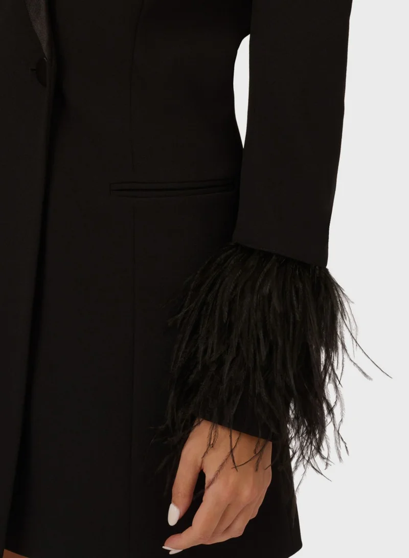 AIDAN MATTOX Fringe Sleeve Wrap Dress