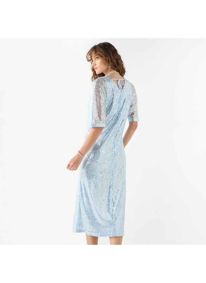 Iconic - Iconic Embellished A-line Midi Dress with Tie-Up Detail - Image 1