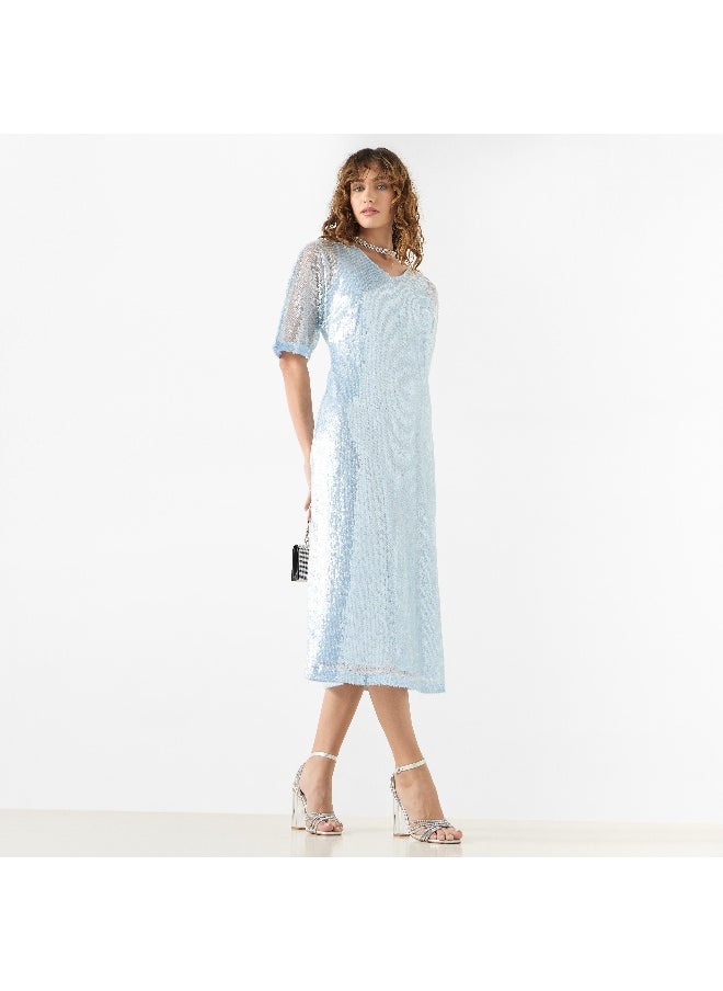 Iconic - Iconic Embellished A-line Midi Dress with Tie-Up Detail - Image 1