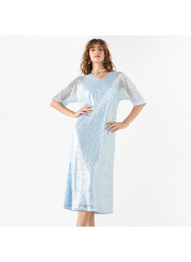 Iconic - Iconic Embellished A-line Midi Dress with Tie-Up Detail - Image 1