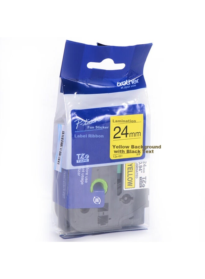 brother Tze-651 Label Maker Ribbon, 24mm Yellow Background With Black Text (compatible With Pt-p950nw/900w/750w/710bt/700/d600/e300) - Image 2