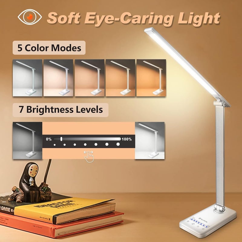YIMI LED Desk Lamp, Cordless Table Lamp with USB Charging Port, 5 Colour Modes & 7 Brightness Levels, Nightlight, Timer, Rechargeable Battery Powered Reading Desk Light for Home Office, Bedroom, Dorm,White - Image 3